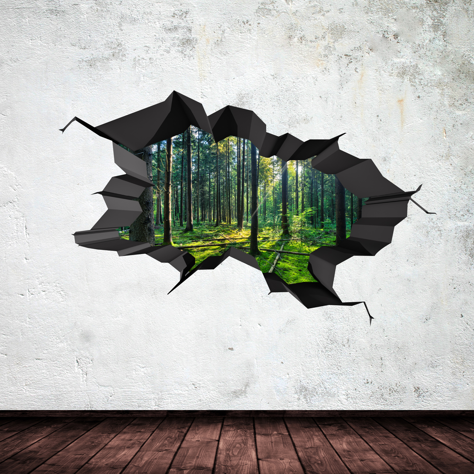 FULL COLOUR WOODS FOREST TREES JUNGLE CRACKED 3D WALL ART STICKER DECAL